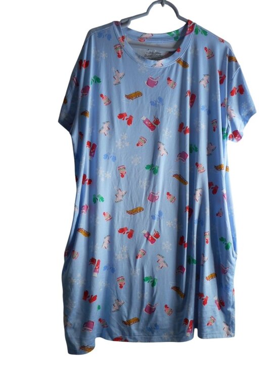 Joyspun Other - Joyspun Nightgown Nightshirt Sleepwear pockets Blue winter Sz L / XL sled snow